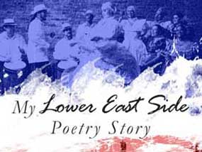 Paint spatter effects of congo drummers and the lower east side of new york city