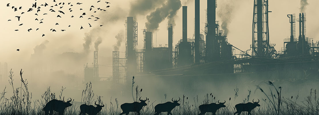 Animals roaming near a toxic environment industrial area